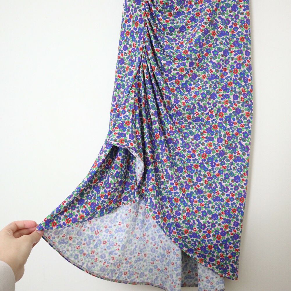 Atlein Size 34 US 2 Floral Print Jersey Dress Midi Ruched Slit Leg V Neck - Picture 7 of 11